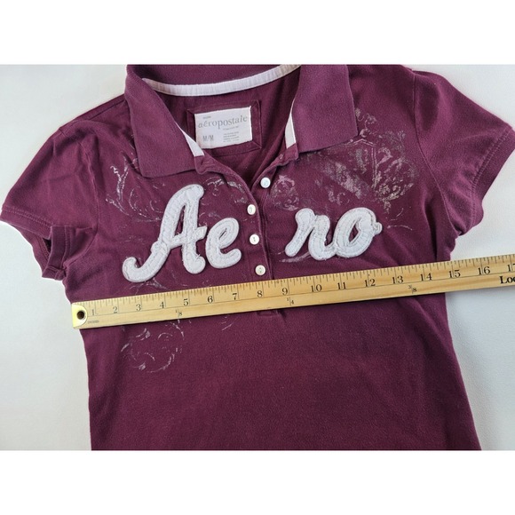 Vintage Aero Polo Womens Medium 2000s Maroon Preppy Spellout Aero - Picture 4 of 5